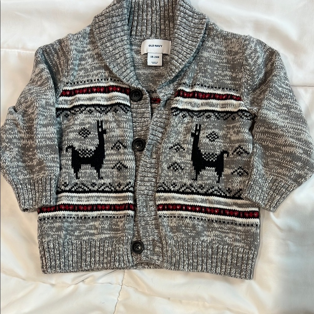 Old Navy Gray Cardigan with Llama Design